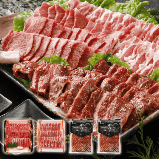 【お肉の寒中見舞い】焼肉3種盛り1kgセット（和牛赤身カルビ焼肉300g、国産豚カルビ300g、やわらか牛ハラミ400g） | 肉のカワグチ公式通販・お取り寄せサイト