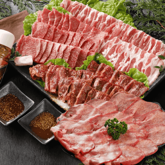 【お中元 ギフト】薄切り牛タン＆焼肉3種盛り1.2kg（牛タン200g、和牛赤身 焼肉300g、国産豚カルビ300g、やわらか牛ハラミ400g) BBQ (バーベキュー)に おすすめ セット | 肉のカワグチ通販・お取り寄せ プレゼント