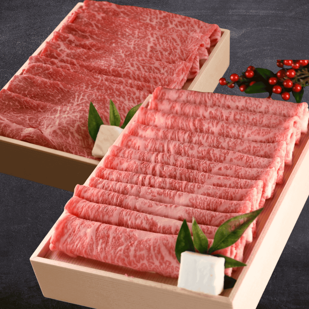 【残暑見舞い 敬老の日 ギフト】黒毛和牛 すき焼き食べ比べセット 1kg (霜降りロース500g・赤身ももすき焼き500g) 贈り物 に おすすめ | 肉のカワグチ通販・お取り寄せ プレゼント.
