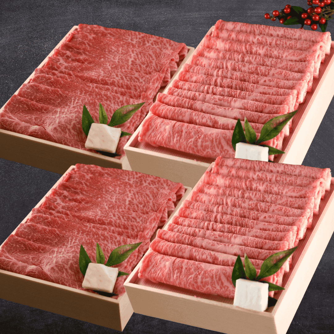【残暑見舞い 敬老の日 ギフト】黒毛和牛 すき焼き食べ比べセット 2kg (霜降りロース1kg・赤身ももすき焼き1kg) 贈り物 に おすすめ | 肉のカワグチ通販・お取り寄せ プレゼント.