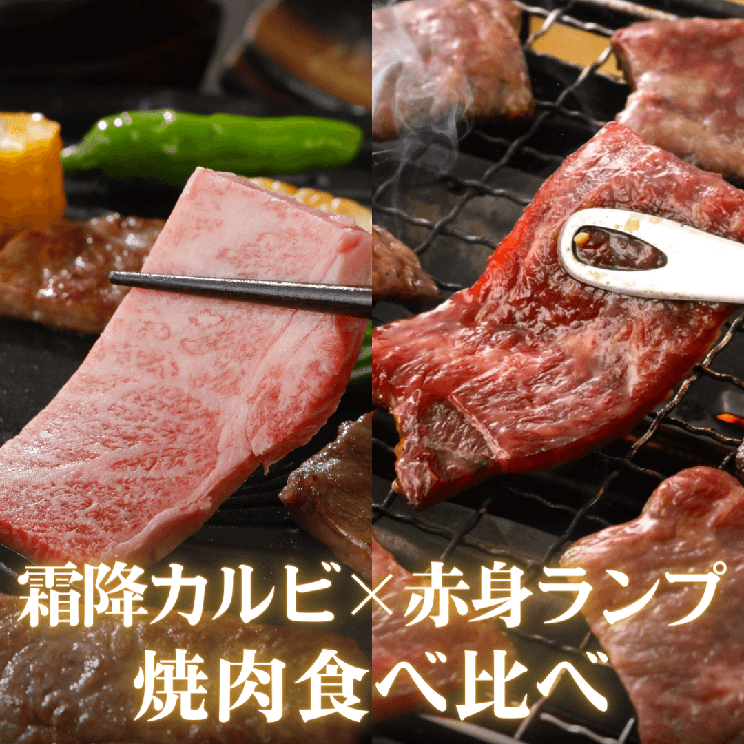【残暑見舞い 敬老の日 ギフト】黒毛和牛 焼肉 食べ比べセット 800g (霜降りカルビ焼肉400g・希少部位 赤身 ランプ焼肉400g) BBQ (バーベキュー)に おすすめ | 肉のカワグチ通販・お取り寄せ プレゼント.
